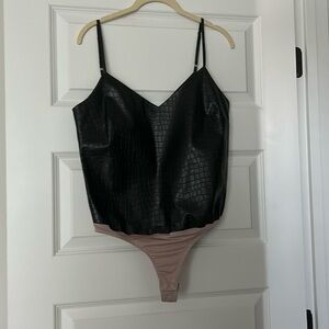 Amanda Uprichard Black Tank Bodysuit Embossed Faux Leather Size SM